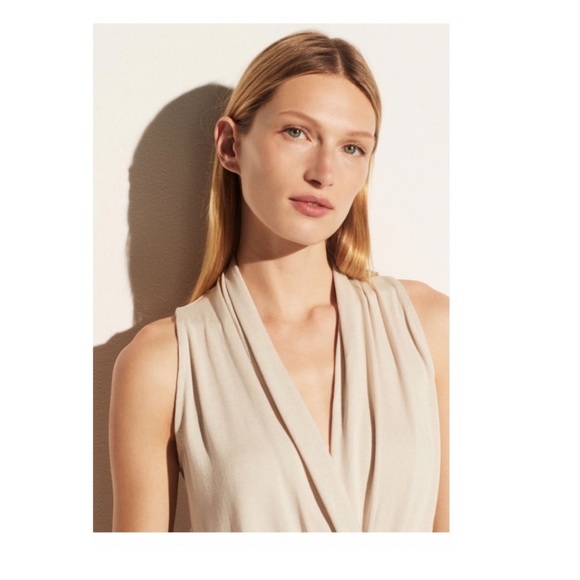 Vince Draped Neck Bodysuit in Sand. - Picture 4 of 7